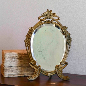 Gold Vanity Mirror, Antique Art Nouveau Ornate Table Mirror