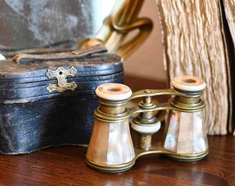 French Sejour Binoculars with Case, Antique Opera Glasses