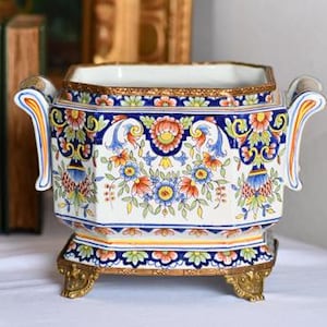 French Faience Style Ceramic Planter, 9&quot;