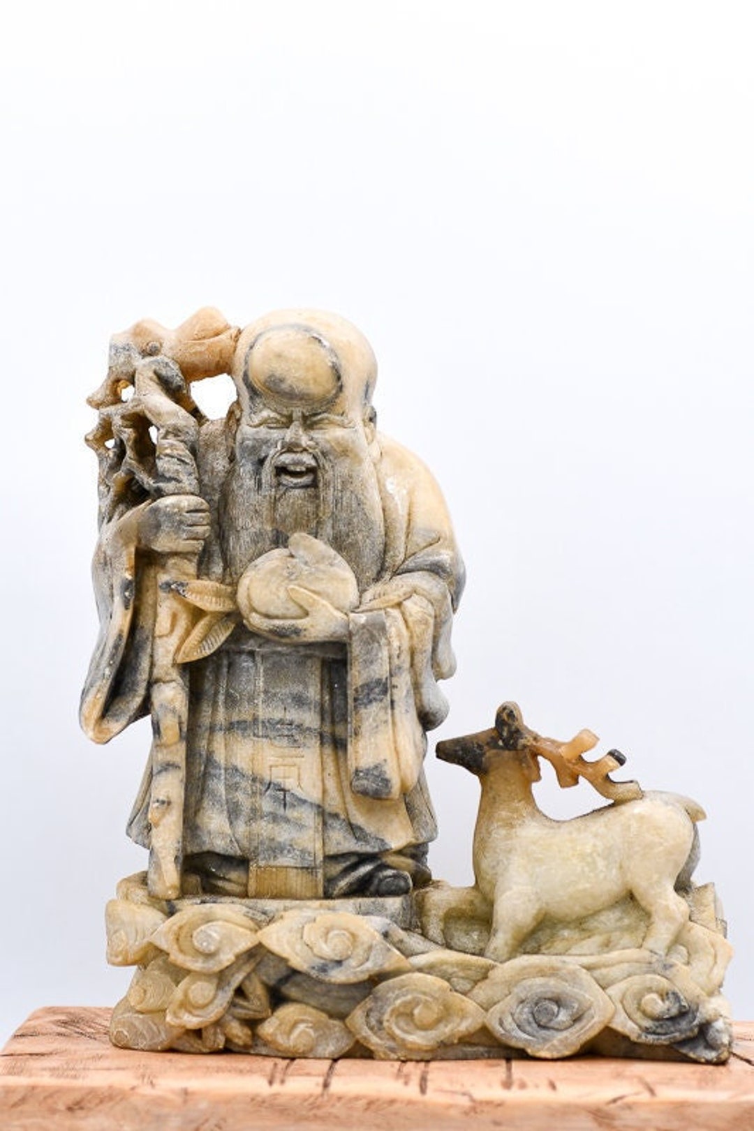 Large Soapstone Carving, Man With Staff and Deer Etsy