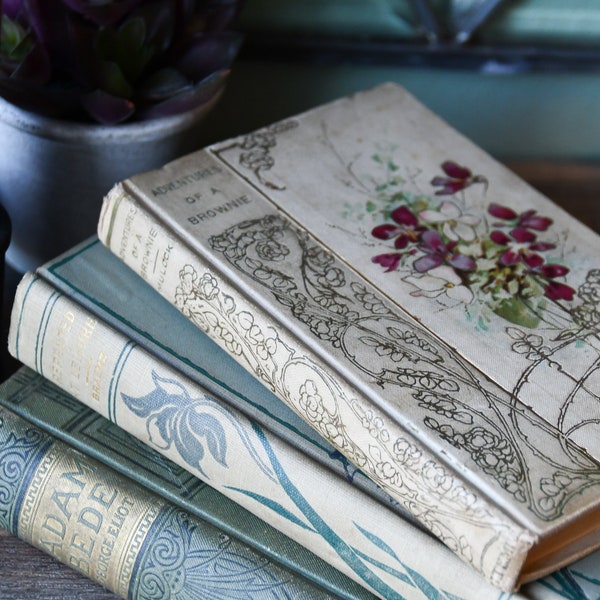 Antique literature with purple floral detail for home interiors   (#1687)