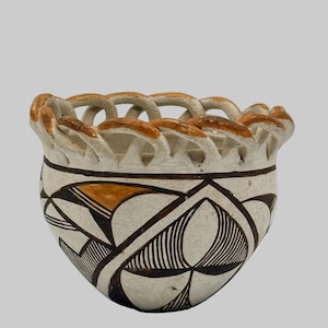 Acoma nm, maceta pequeña pintada a mano o cesta de cerámica, 4 pulgadas.