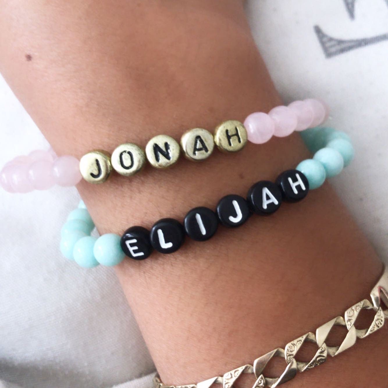 Personalised crystal letter bead name bracelet rose quartz | Etsy