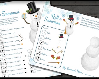 Roll a Snowman Dice Game, Christmas Roll a Snowman, Christmas Dice Game, Family Xmas Activity, Holiday Dice Fun, Christmas Game Printable