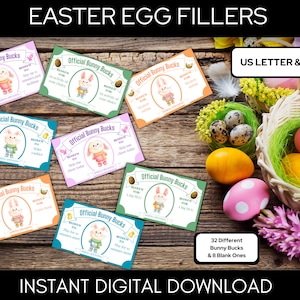 Easter Bunny Bucks Printables, Easter Egg Filler, Easter Coupons, Easter Play Money, Easter Activity, Instant Download Letter & A4