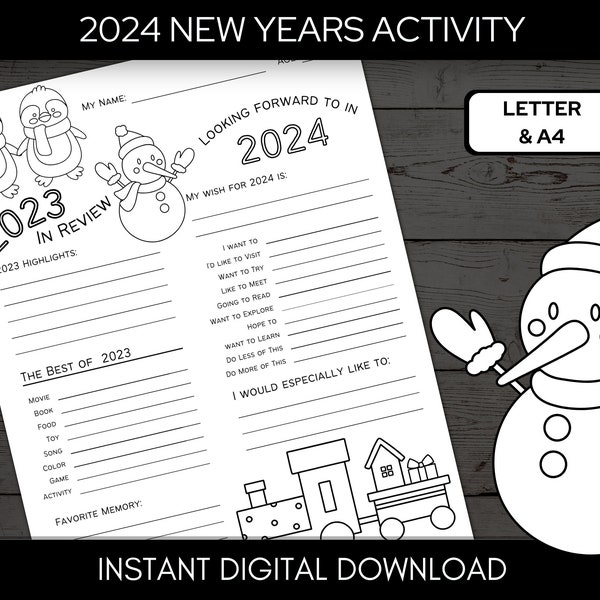 Kids Year in Review, Printable New Years Activity, 2024 New Year Resolution, New Years Reflections, New Year Goals, New Year Eve A4 & Letter