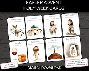 Christian Easter Holy Week Advent Study Cards, Holy Week Printable, Easter Advent, Holy Week Advent Cards, Easter Scripture Cards