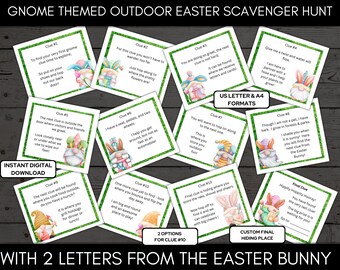 Outdoor Easter Scavenger Hunt, Easter Gnomes, Treasure Hunt, Easter Egg Hunt, Classroom Games, Easter Activity, Easter Party Game, A4 Letter