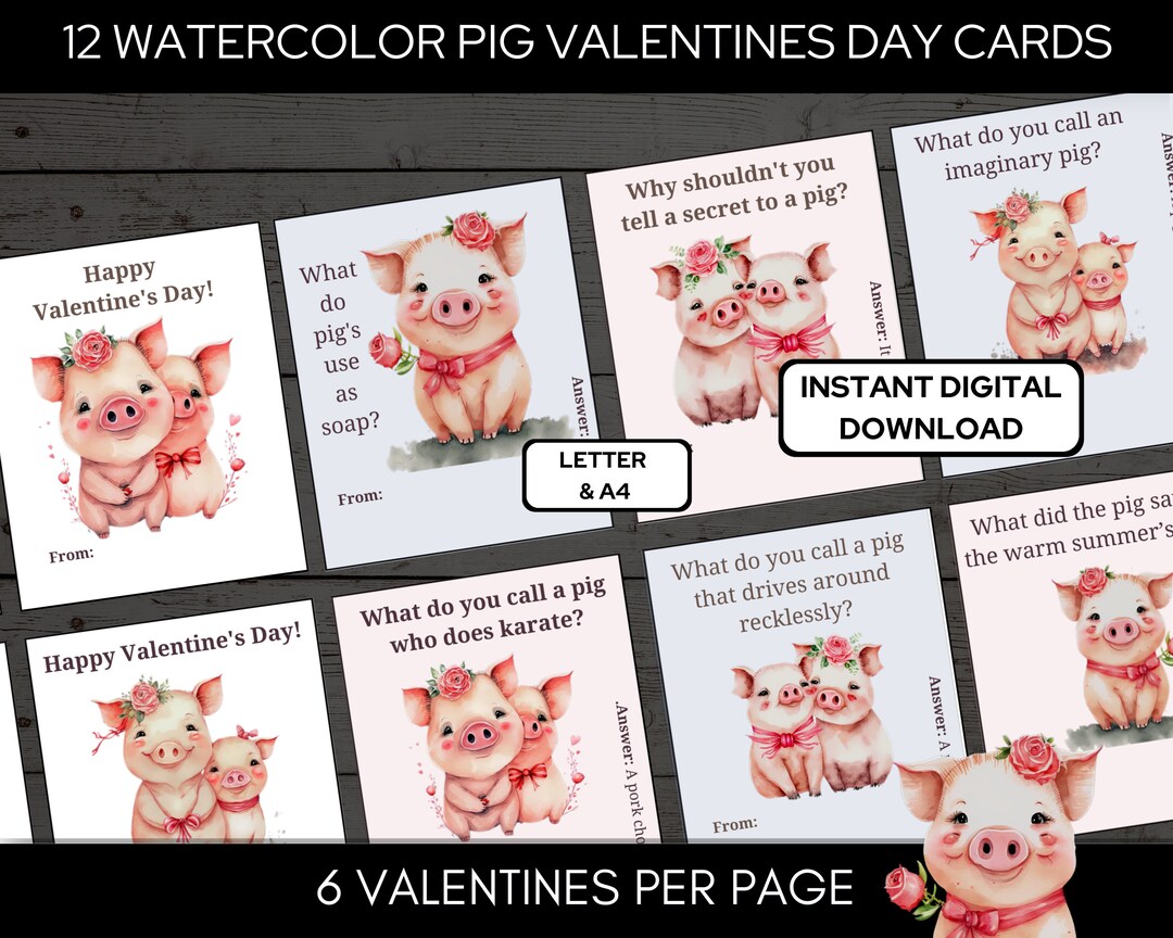 Funny Cute Pig Valentine Cards - Letter &amp; A4 - Etsy