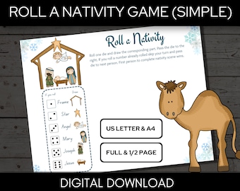 Roll a Nativity Christmas Dice Game Printable, Great Christian Holiday Party or Youth Group Game or Family Game Night