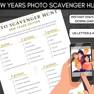 New Years Photo Scavenger Hunt, New Year&#39;s Eve Party Game, Scavenger Hunt Printable, New Year&#39;s Phone Game A4 & Letter