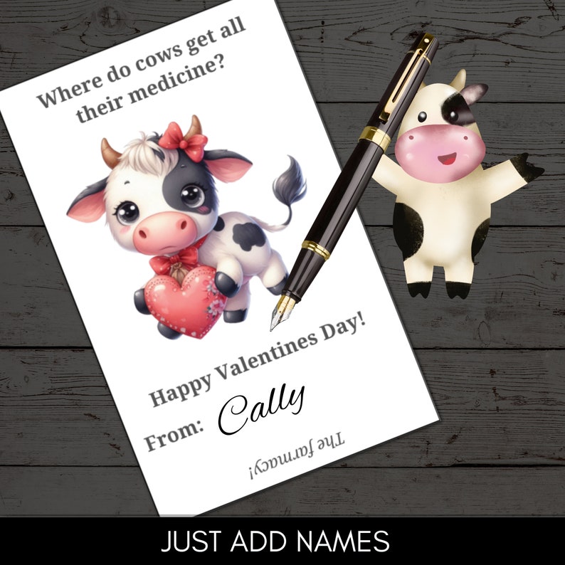 Funny Cow Joke Valentine Cards V2 for Class Exchange Letter & A4 Format ...