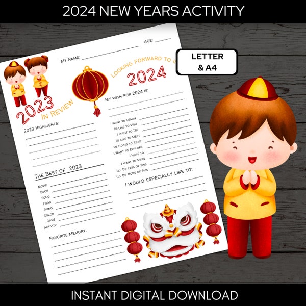 Kids Year in Review, Printable New Years Activity, 2024 New Year Resolution, New Years Reflections, New Year Goals, New Year Eve A4 & Letter