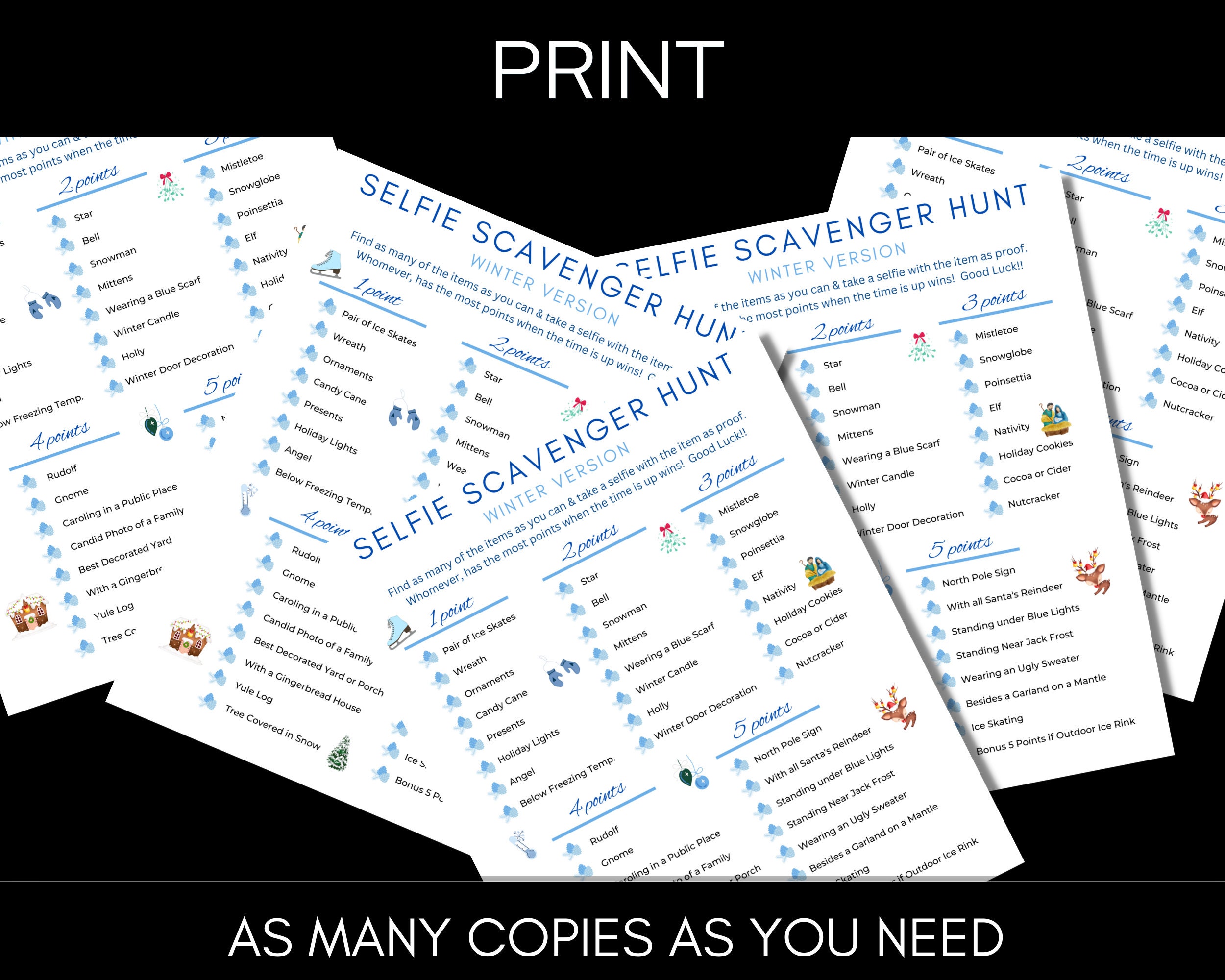 Selfie Scavenger Hunt Printable Party Game - Winter Themed - Etsy