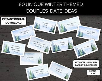 80 Winter Couples Date Cards | Year Of Date Night Idea Cards | Weekly Date Night Jar | Couples Cards | Paper Anniversary | Letter & A4