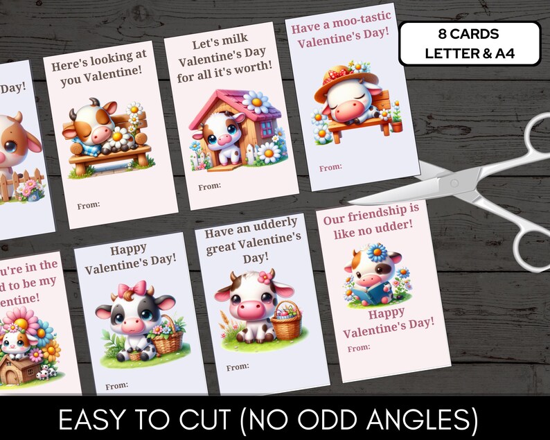 Funny Cute Cow Valentine Cards for Class Exchange Letter & A4 Format ...