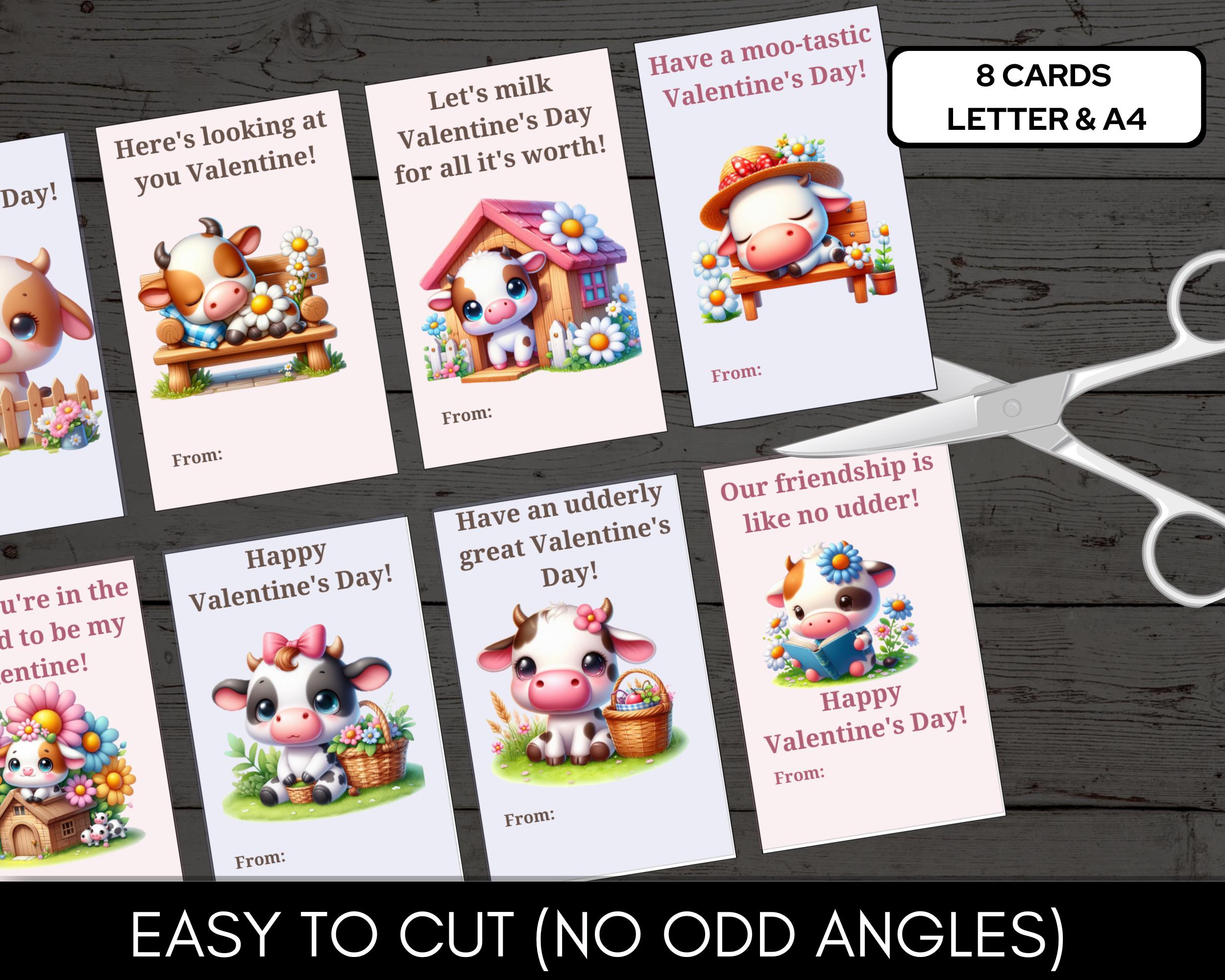 Funny Cute Cow Valentine Cards for Class Exchange Letter & A4 Format ...