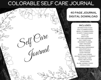 Self Care Journal, Colorable Self Care Kit, Wellness Journal, Self Care Workbook, Self Care Planner