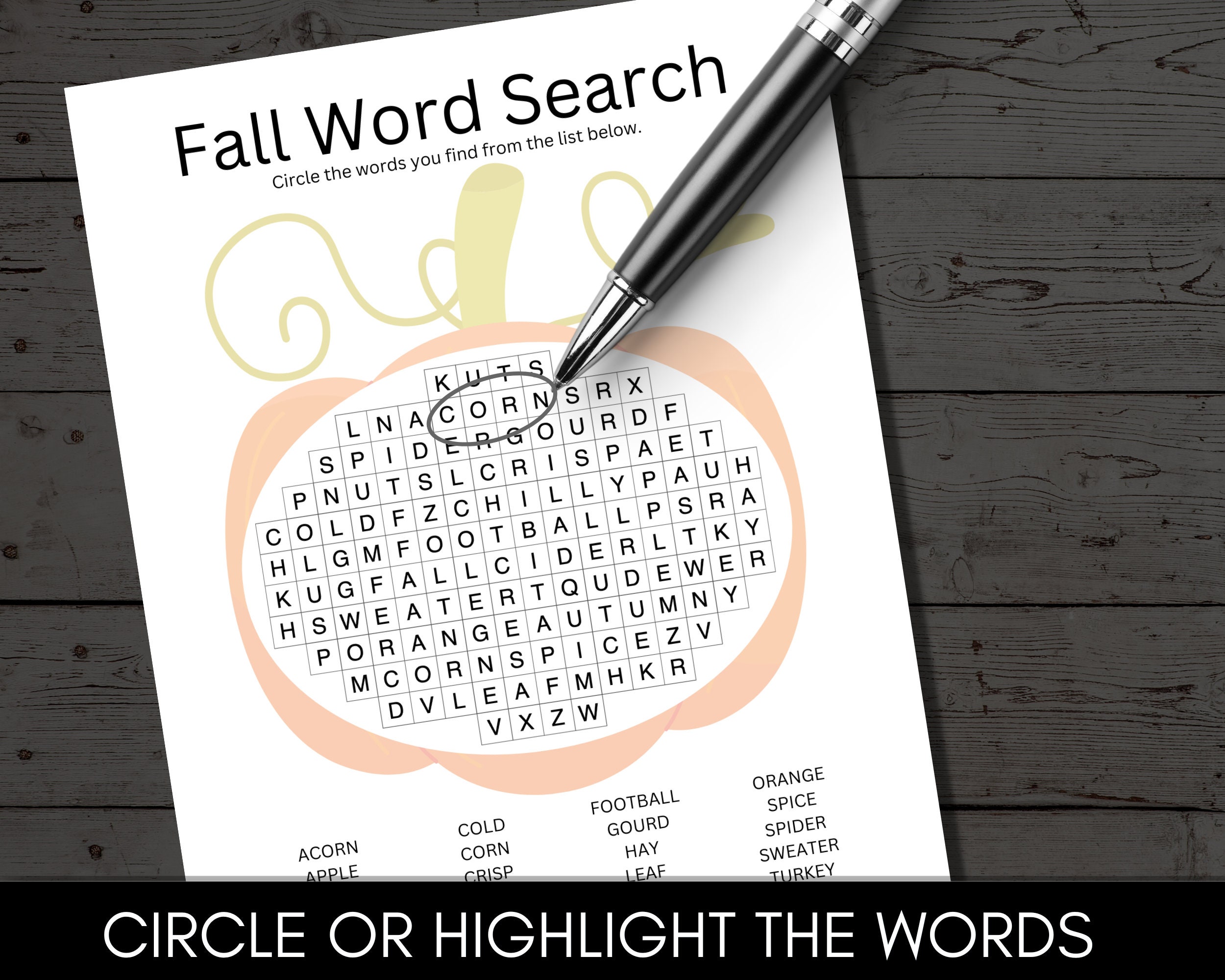 Fall Word Search Puzzle With Answer Sheet, Autumn Word Search, Party