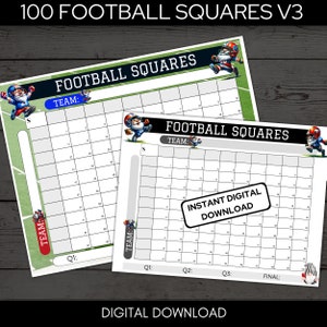Printable Football Squares, Football Fundraiser, Football Square Grid, Football Betting Game, Instant Download, Ver3 includes A4 & US Letter