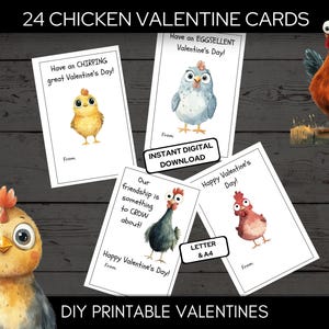 Cartes de Saint-Valentin drôles de poulet mignon pour l'échange de classe format lettre et A4 2025