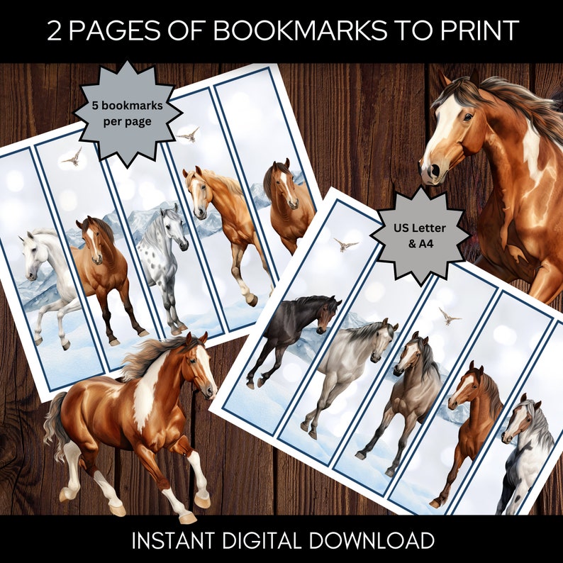 10 Horse Printable Bookmarks Digital Download Horse - Etsy
