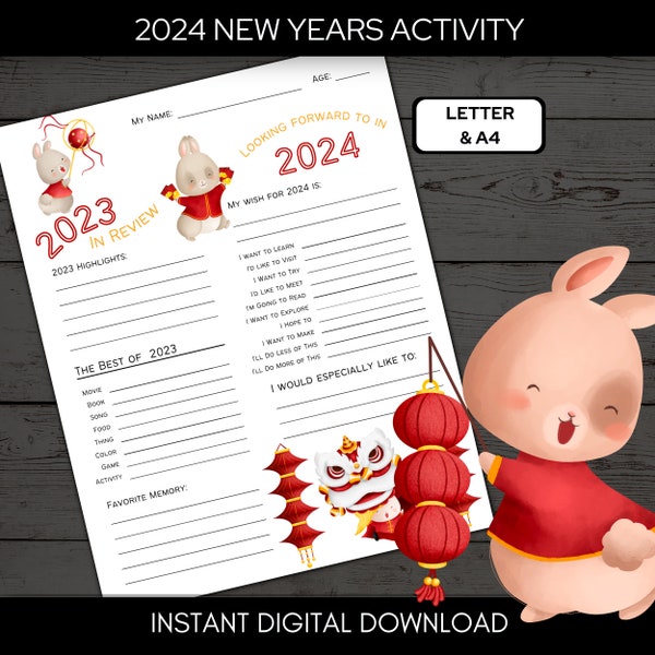 2024 Year of the Dragon Printable New Years Activity, Year in Review, New Years Reflections, New Year Goals, New Year Eve A4 & Letter