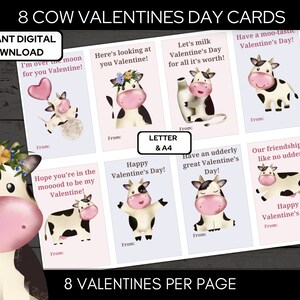 Funny Cute Cow Valentine Cards for Class Exchange Letter & A4 Format - Etsy