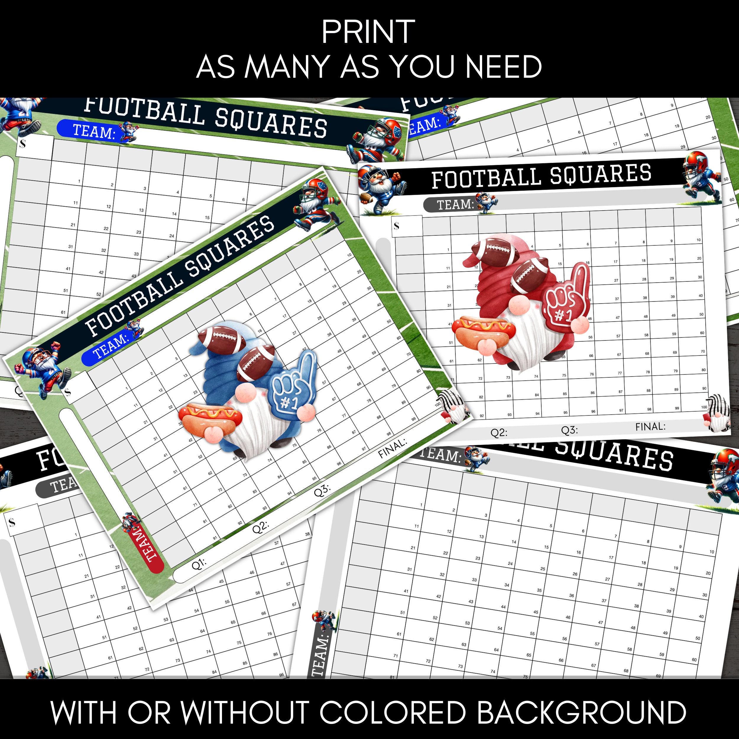 Football Square Raffle Printable Football Squares, Football Fundraiser, Football Square Grid ...