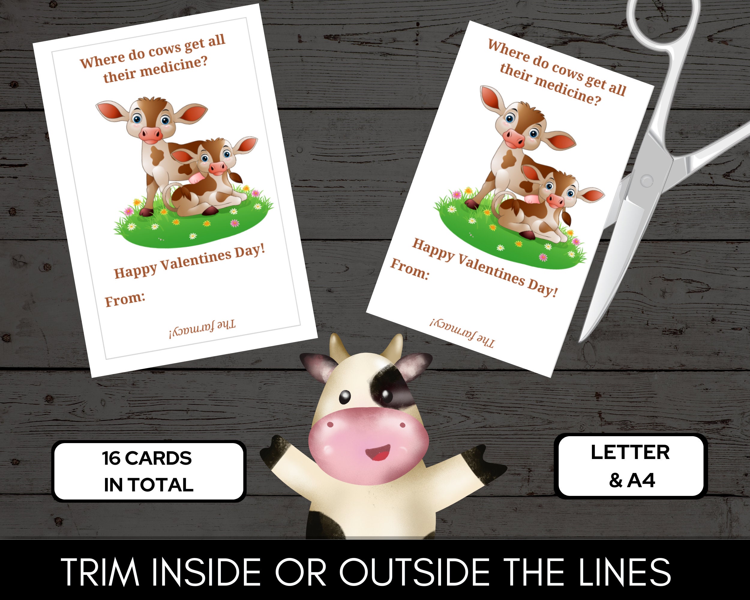 Funny Cow Joke Valentine Cards for Class Exchange Letter & A4 Format - Etsy