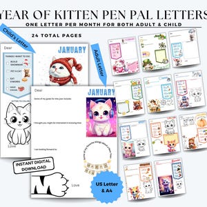 Cartas para amigos por correspondencia del año del gatito, regalo para la bisabuela, regalo para la abuela, día de los abuelos, regalo para el abuelo, 24 cartas para amigos por correspondencia imprimibles, 12 meses