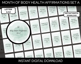 Body Health Affirmation Cards Set A, Self Care Gift Box, DIY Care Package for Her, Mindfulness Gift, A4 & Letter Instant Download