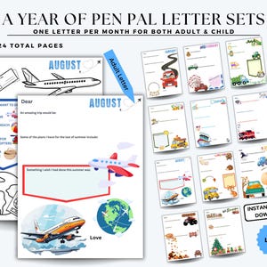 Cartas para amigos por correspondencia del año del vehículo, regalo para la bisabuela, regalo para la abuela, día de los abuelos, regalo para el abuelo, 24 cartas para amigos por correspondencia imprimibles, 12 meses