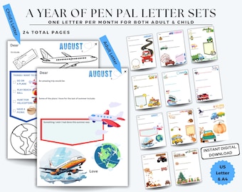 Year of Vehicle Penpal Letters, Great Grandma Gift, Grandma Gift, Grandparents' Day, Grandpa Gift, 24 Printable Pen Pal Letters, 12 Months