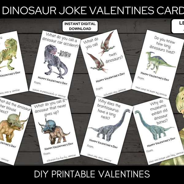 Dinosaur Joke Valentine Cards - Letter & A4