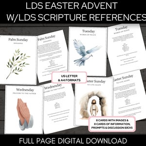 Cartões do Advento da Páscoa SUD, Semana Santa para impressão com Escrituras dos Santos dos Últimos Dias, Cartões do Advento da Semana Santa, Cartão das Escrituras da Páscoa, A4 e Carta dos EUA