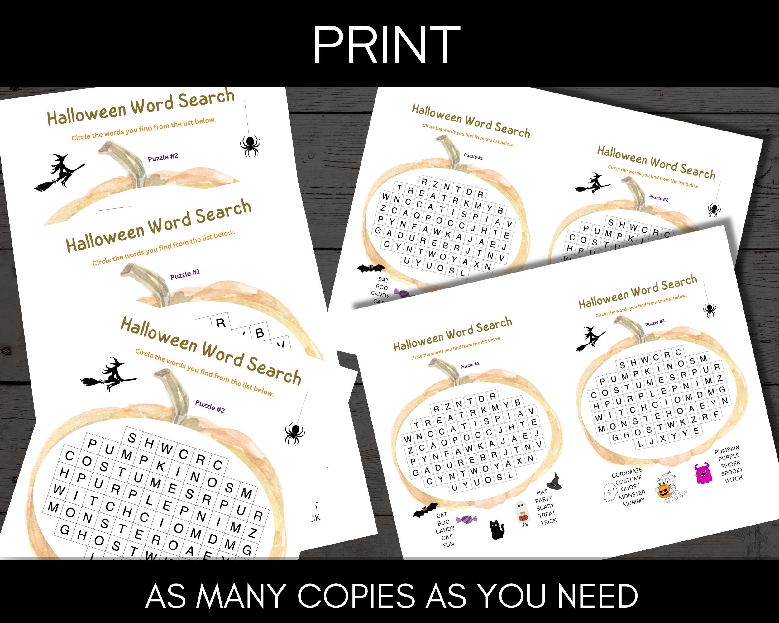 1st Grade Halloween Word Search With Answer Sheet, Party Game, Kids ...