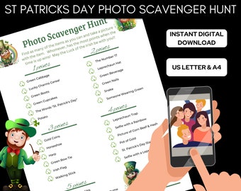 St Patricks Day Photo Scavenger Hunt, Scavenger Hunt, St Patricks Day Game, Leprechaun Game, Selfie Scavenger Hunt