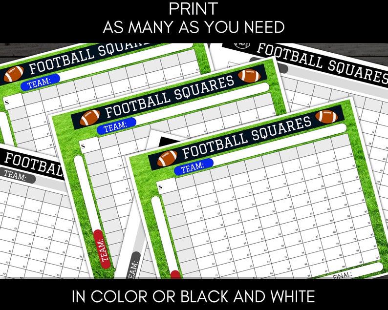 Printable Football Squares, Football Fundraiser, Football Square Grid