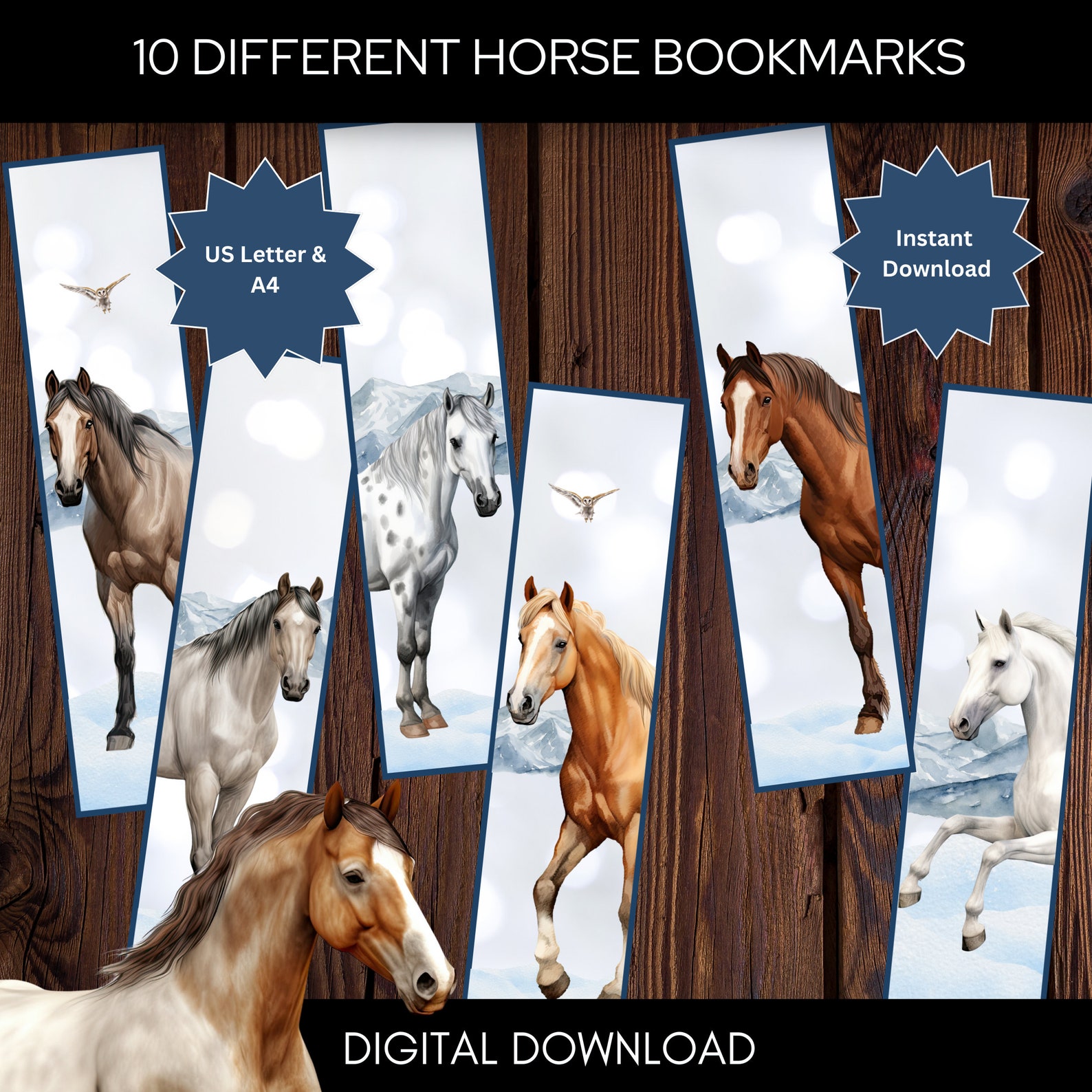 10 Horse Printable Bookmarks | Digital Download Horse Bookmarks | Horse ...