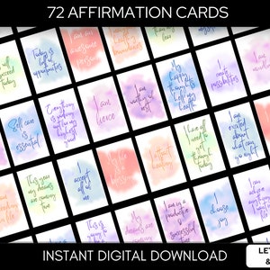Tarjetas de afirmación, Tarjetas de afirmación Paquete de cuidado de bricolaje imprimible para ella, Regalo de atención plena, Descarga instantánea A4 y carta