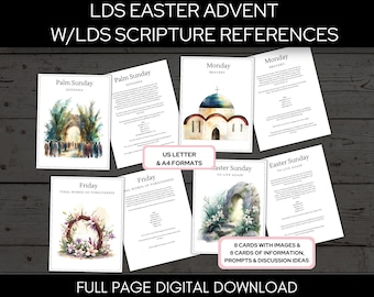 Biglietti d'Avvento pasquali LDS, Settimana Santa stampabili, Pasqua d'Avvento dei Santi degli Ultimi Giorni, Biglietti d'Avvento della Settimana Santa, Biglietto con le Scritture pasquali, formato A4 e lettera USA