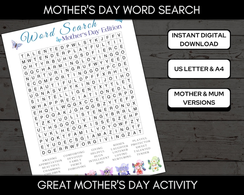 Mother's Day Word Search, Mum Word Search Puzzle, Mother's Day Games A4 ...