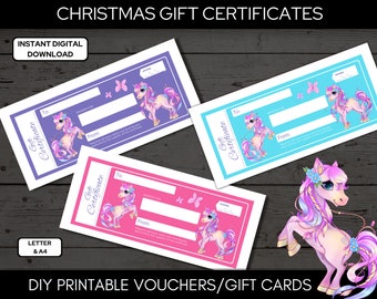 Printable Unicorn Christmas Gift Certificate / Redeemable Voucher