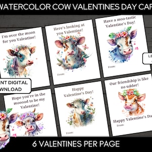 Cute Cow Valentine Cards for Class Exchange Letter & A4 format