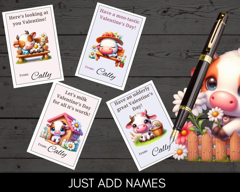 Funny Cute Cow Valentine Cards for Class Exchange Letter & A4 Format ...