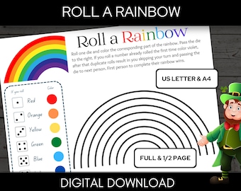 Roll a Rainbow Dice Game, St Patricks Day Game, Classroom Games, St Patricks Day Activity, St Patricks Day Printable, A4 & US Letter