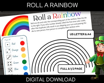 Roll a Rainbow Dice Game, St Patricks Day Game, Classroom Games, St Patricks Day Activity, St Patricks Day Printable, A4 & US Letter