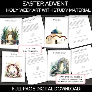Christian Easter Holy Week Advent Study Cards, Holy Week Art Printable, Easter Advent Art, Holy Week Advent Cards, Easter Scripture Cards