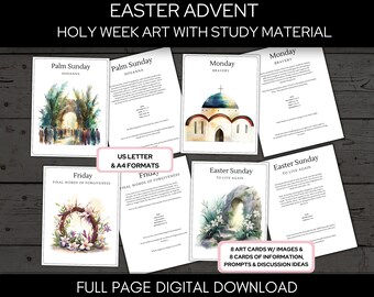 Christian Easter Holy Week Advent Study Cards, Holy Week Art Printable, Easter Advent Art, Holy Week Advent Cards, Easter Scripture Cards